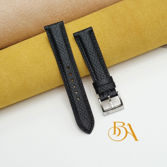 Black quick release watch strap handcrafted, Hatch Grain Calf leather band SW324