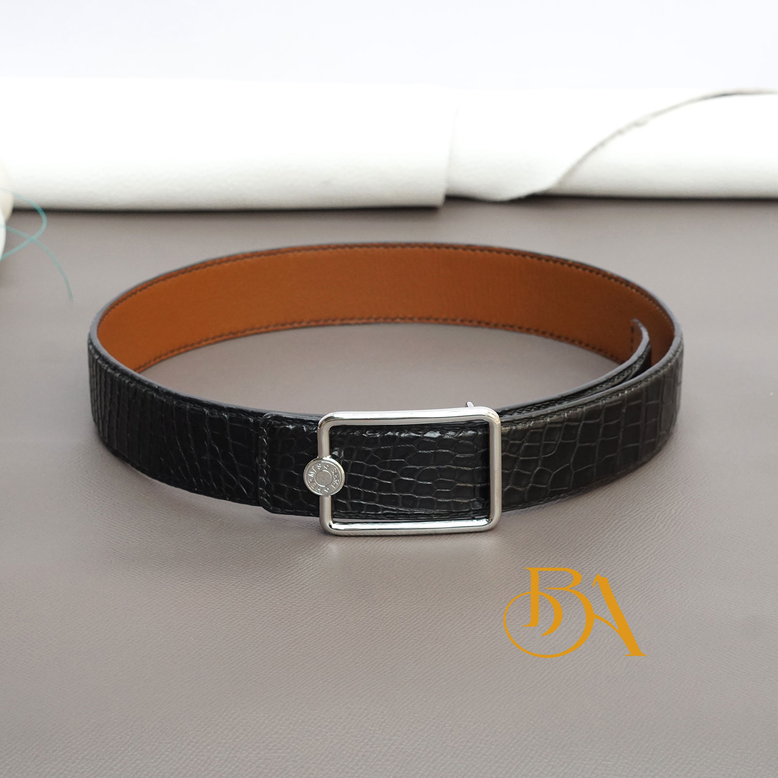 Premium Alligator leather belt, dress leather belt handcrafted BLB09