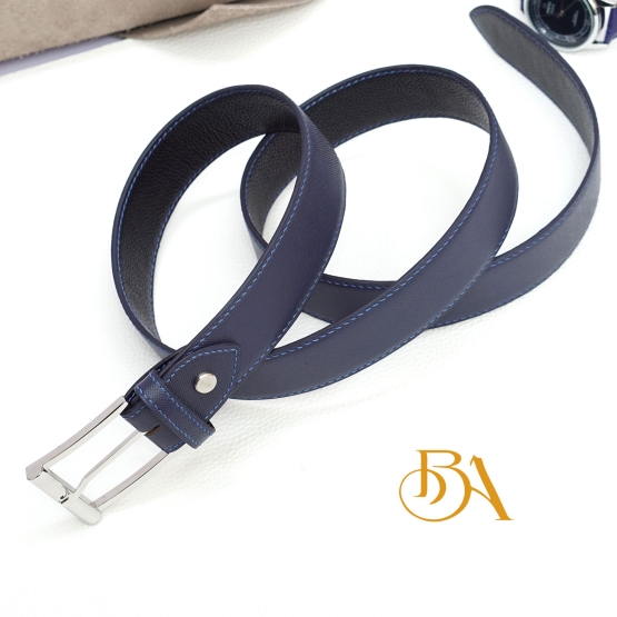 Navy Blue Calf leather belt with Single Prong Buckle BLB06