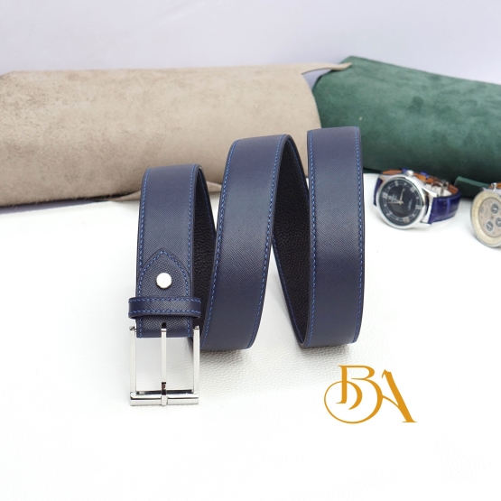 Navy Blue Calf leather belt with Single Prong Buckle BLB06