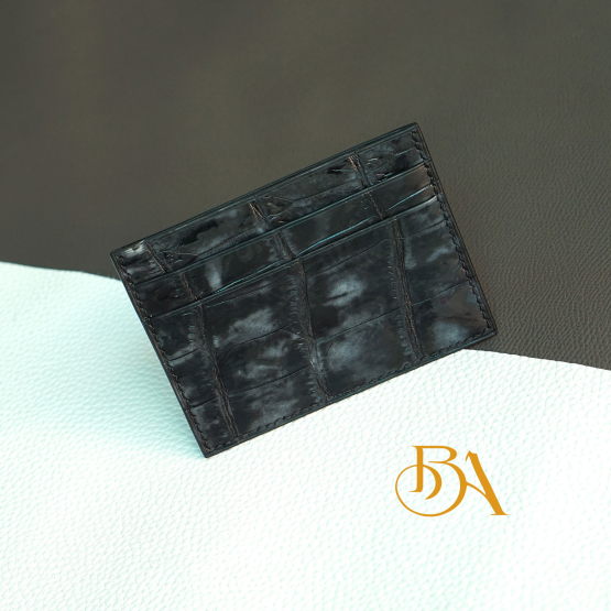 Nubuck Black Alligator credit card holder handcrafted VWL115