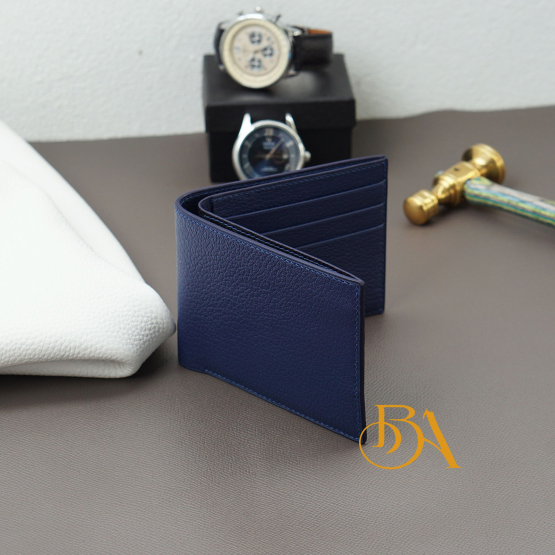 Handmade Goat bifold wallet, Navy Blue Alran Sully leather wallet WL052