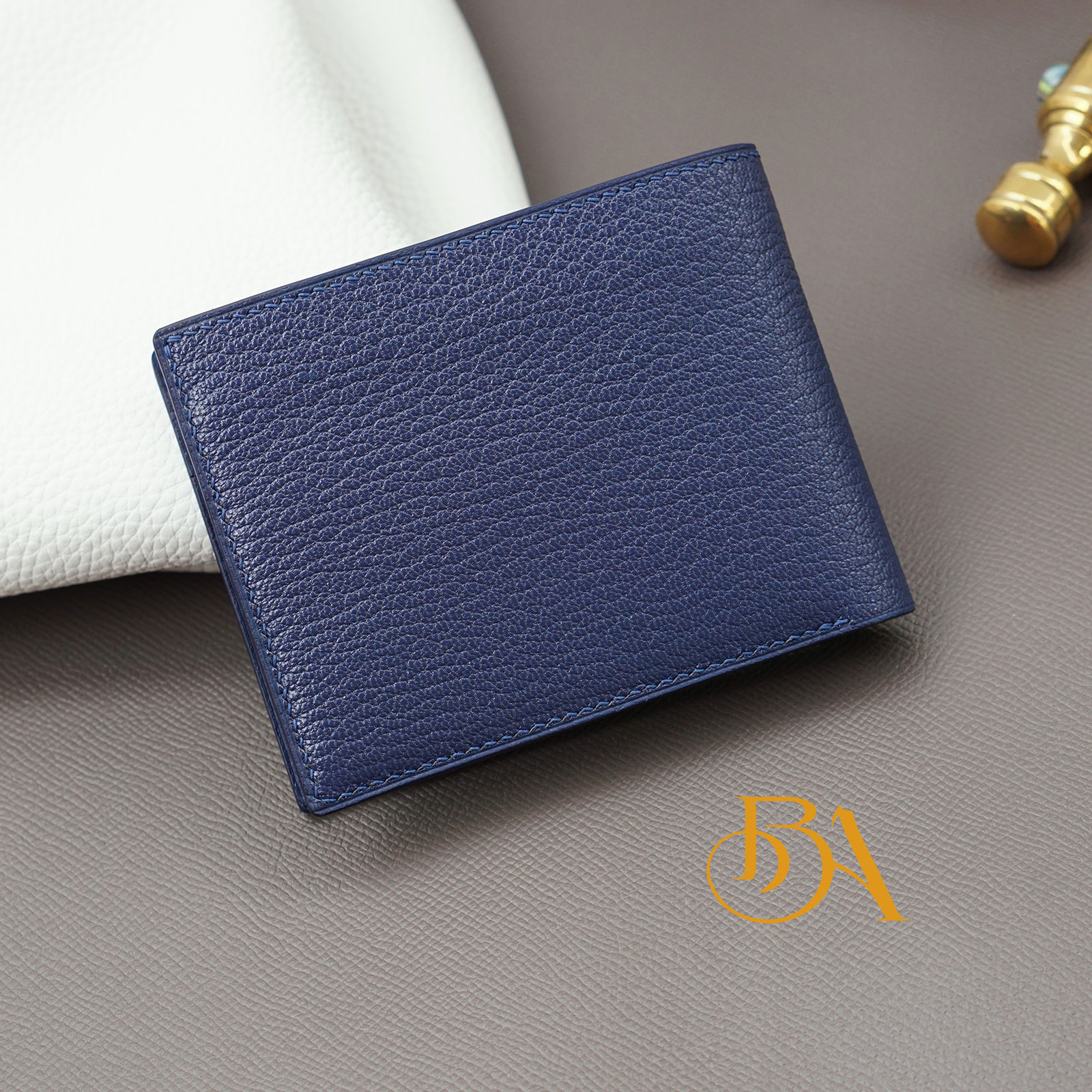 Handmade Goat bifold wallet, Navy Blue Alran Sully leather wallet WL052