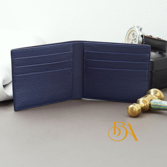 Handmade Goat bifold wallet, Navy Blue Alran Sully leather wallet WL052