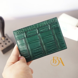 Green Alligator card holder wallet, Handmade leather credit card case VWL118
