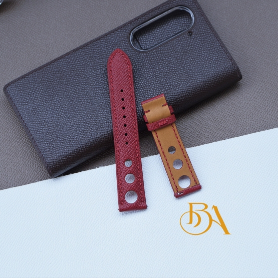 Racing Epsom leather watch strap, Dark red leather band Rally style SW340