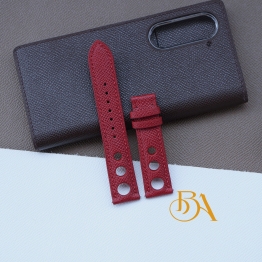 Racing Epsom leather watch strap, Dark red leather band Rally style SW340