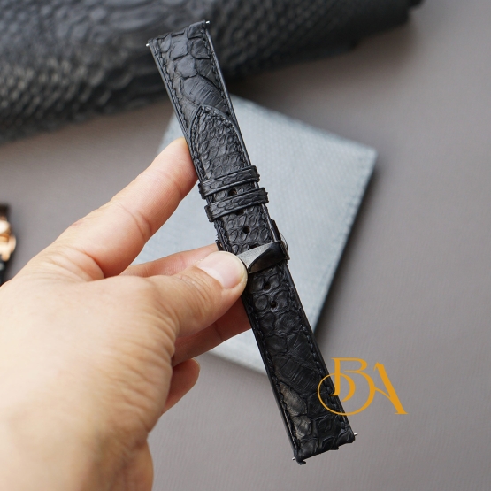 Black Python leather watch band, Genuine leather band Quick release SW339