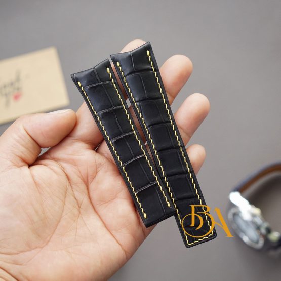 Matt Black Alligator leather watch strap curved ends For Tag Heuer SW344 - Image 3