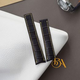 Matt Black Alligator leather watch strap curved ends For Tag Heuer SW344