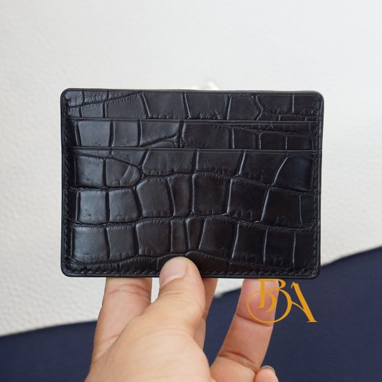 Premium Alligator credit card wallet, Black Genuine leather card holder VWL120 - Image 4