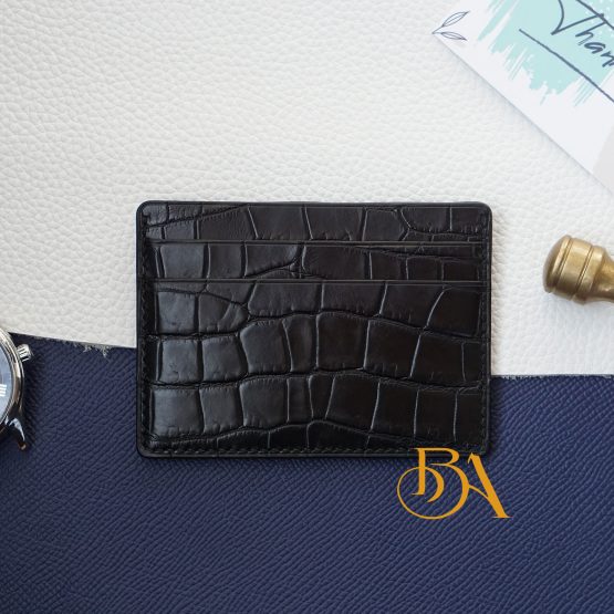Premium Alligator credit card wallet, Black Genuine leather card holder VWL120 - Image 5
