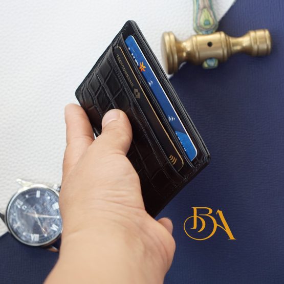 Premium Alligator credit card wallet, Black Genuine leather card holder VWL120 - Image 3