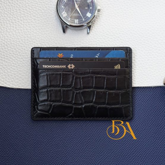 Premium Alligator credit card wallet, Black Genuine leather card holder VWL120 - Image 2