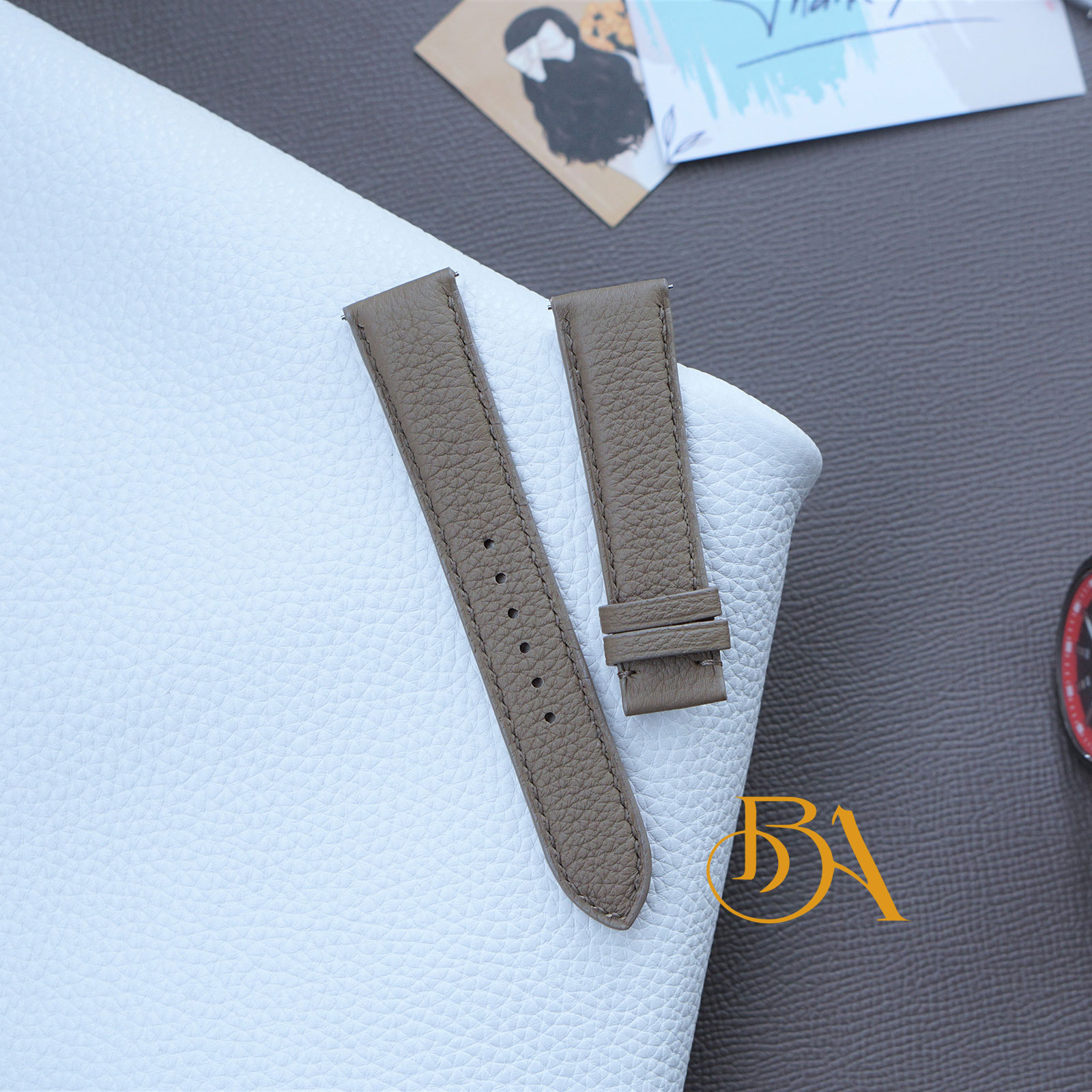 Quick release Taupe Togo calf leather watch strap TSW346