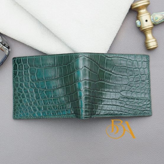 Dark Green Alligator Leather Wallet, Men bifold wallet handcrafted AWL280 - Image 5