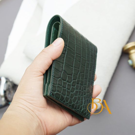 Dark Green Alligator Leather Wallet, Men bifold wallet handcrafted AWL280 - Image 7