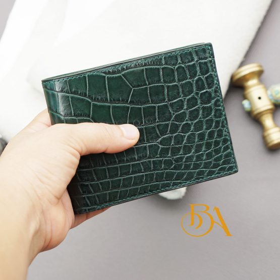 Dark Green Alligator Leather Wallet, Men bifold wallet handcrafted AWL280 - Image 3