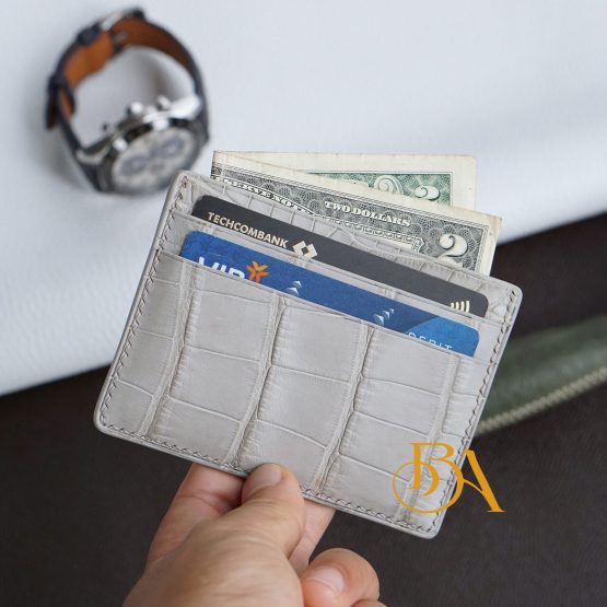 Light Grey Alligator leather card holder wallet VWL121 - Image 3