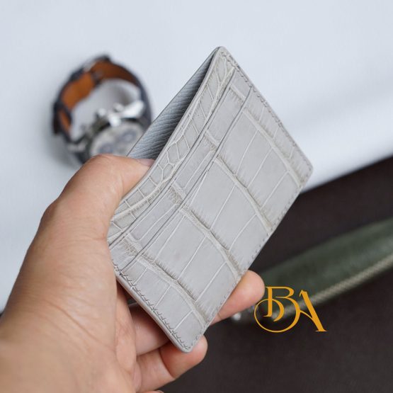 Light Grey Alligator leather card holder wallet VWL121 - Image 4