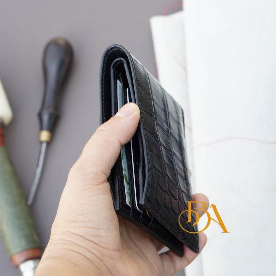 Handcrafted Black Alligator leather bi-fold wallet AWL282 - Image 5