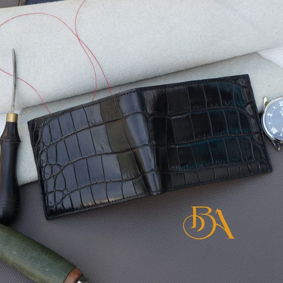 Handcrafted Black Alligator leather bi-fold wallet AWL282 - Image 3