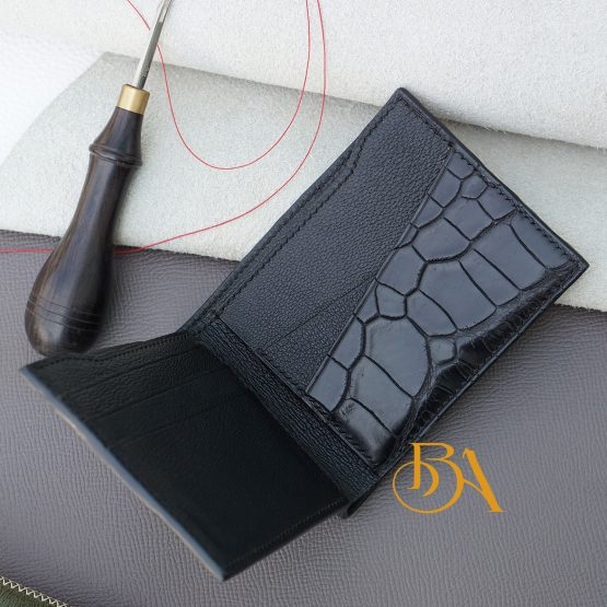 Handcrafted Black Alligator leather bi-fold wallet AWL282 - Image 2