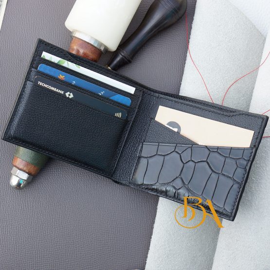Handcrafted Black Alligator leather bi-fold wallet AWL282 - Image 4