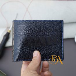 Deep blue Ostrich leg leather wallet for men OWL285