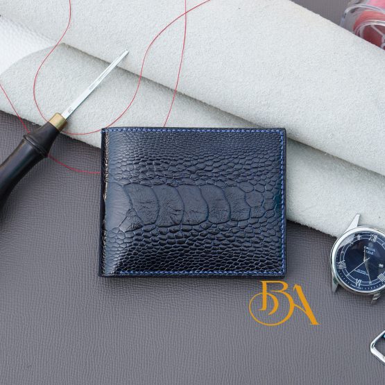 Deep blue Ostrich leg leather wallet for men OWL285 - Image 3
