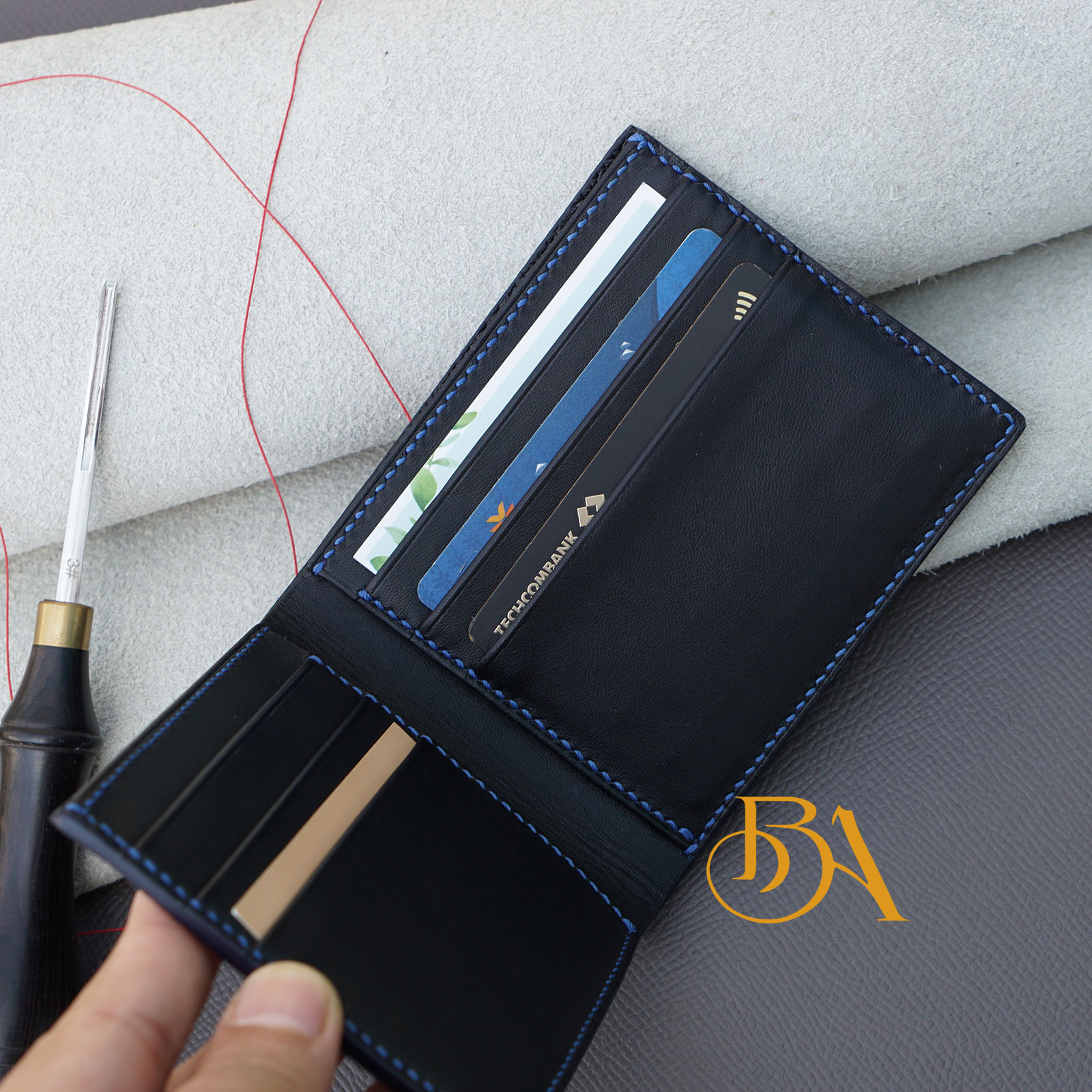 Deep blue Ostrich leg leather wallet for men OWL285