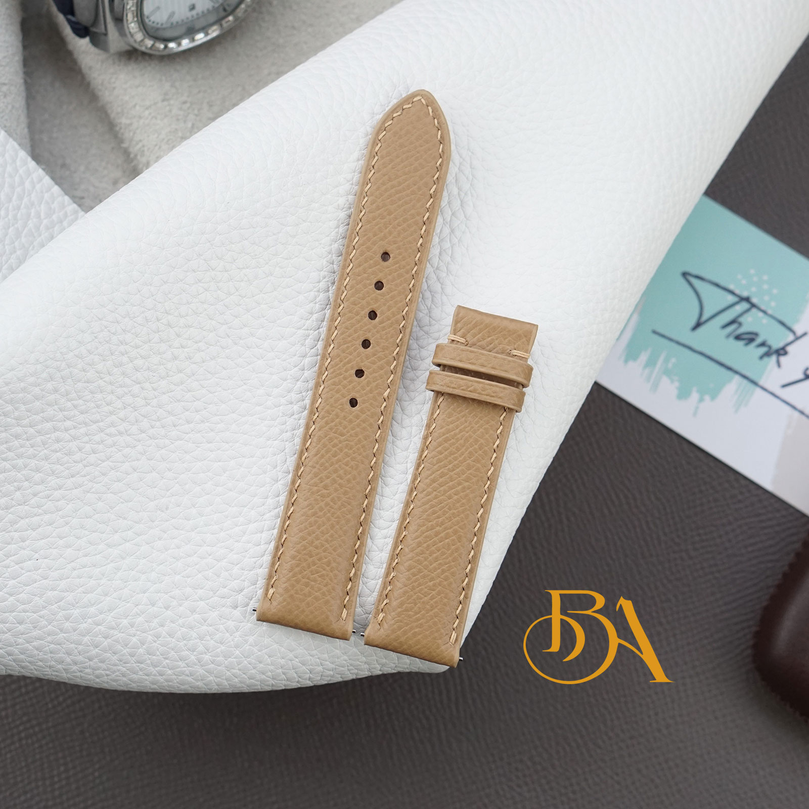 Beige Epsom leather watch strap quick release spring bars (3)