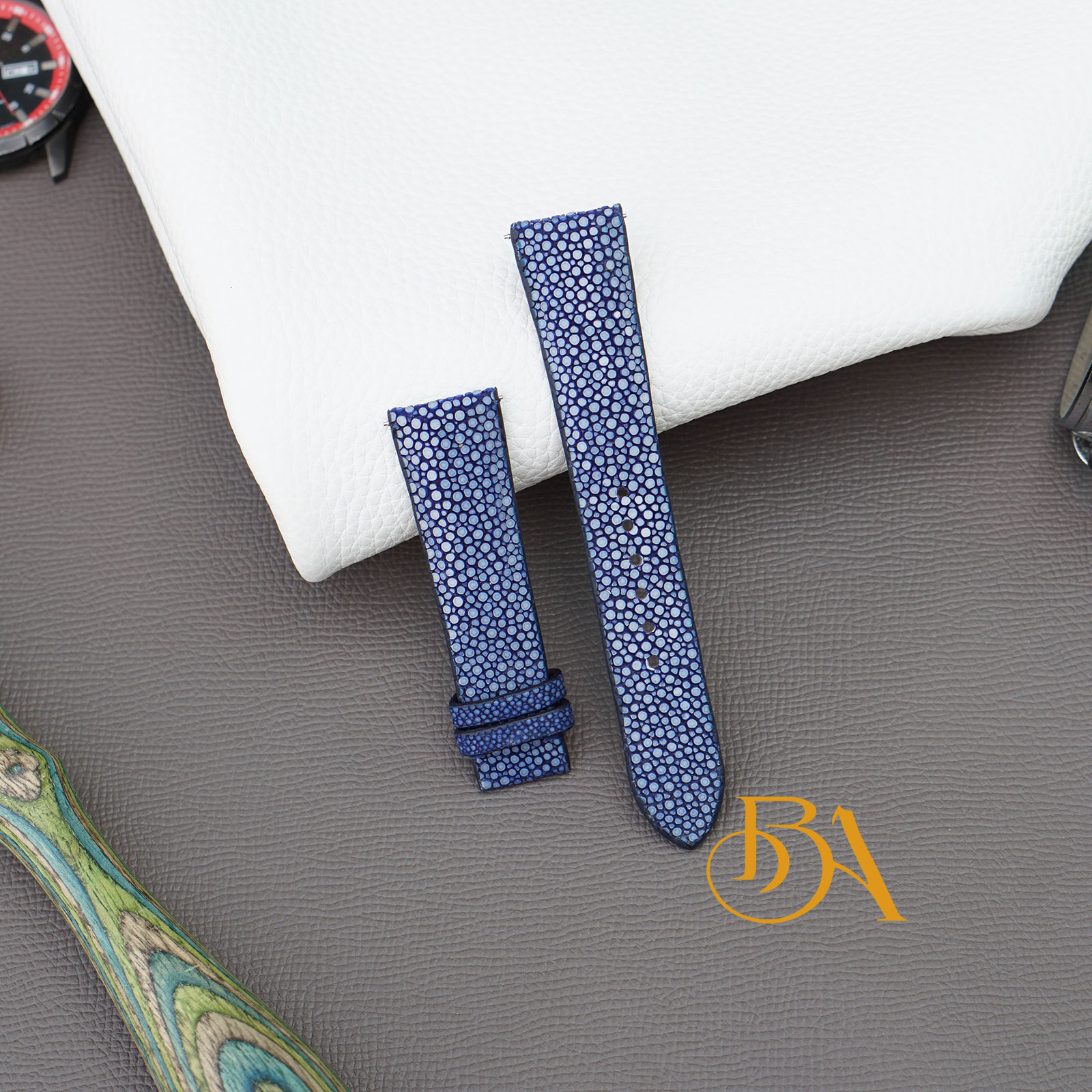 Handmade Navy Blue Stingray leather watch band SSW346