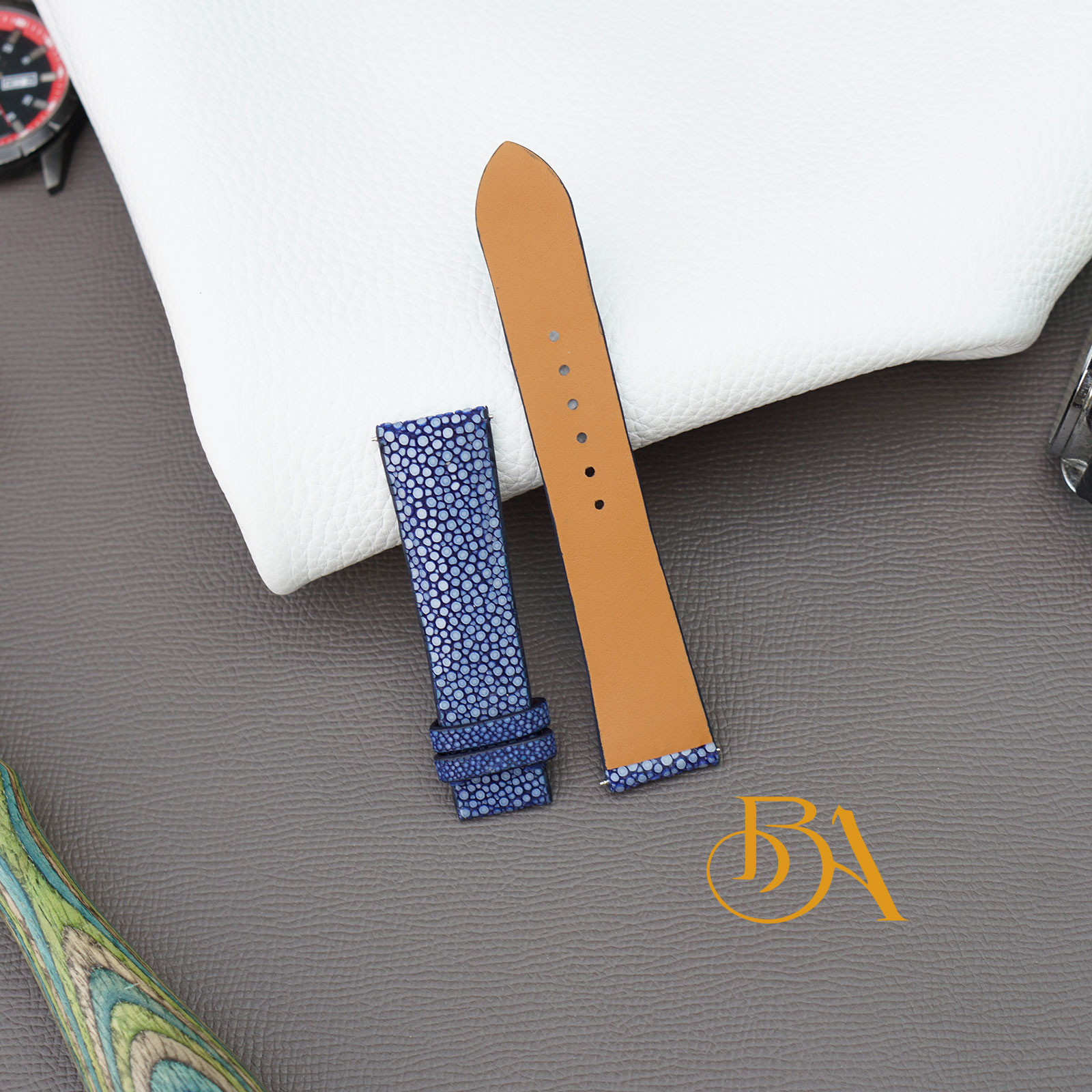 Handmade Navy Blue Stingray leather watch band SSW346