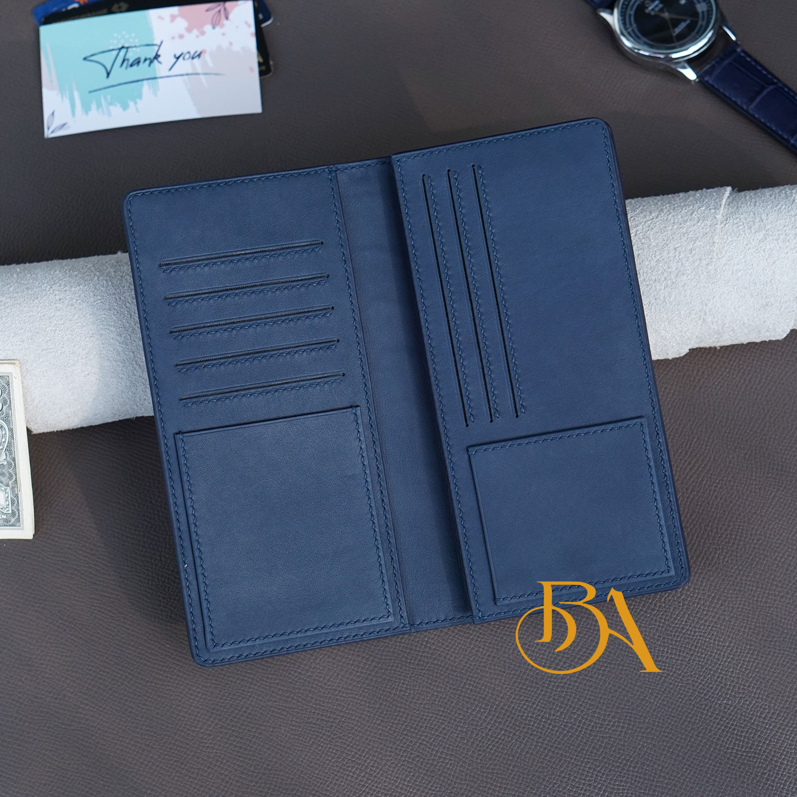 Dark blue Alligator leather long wallet handcrafted AWL286