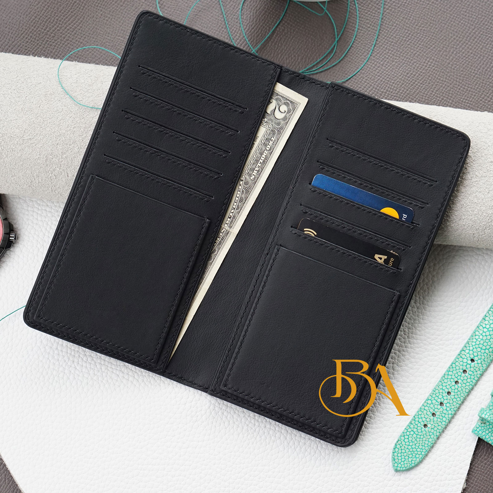 Premium Black Alligator leather long wallet AWL285