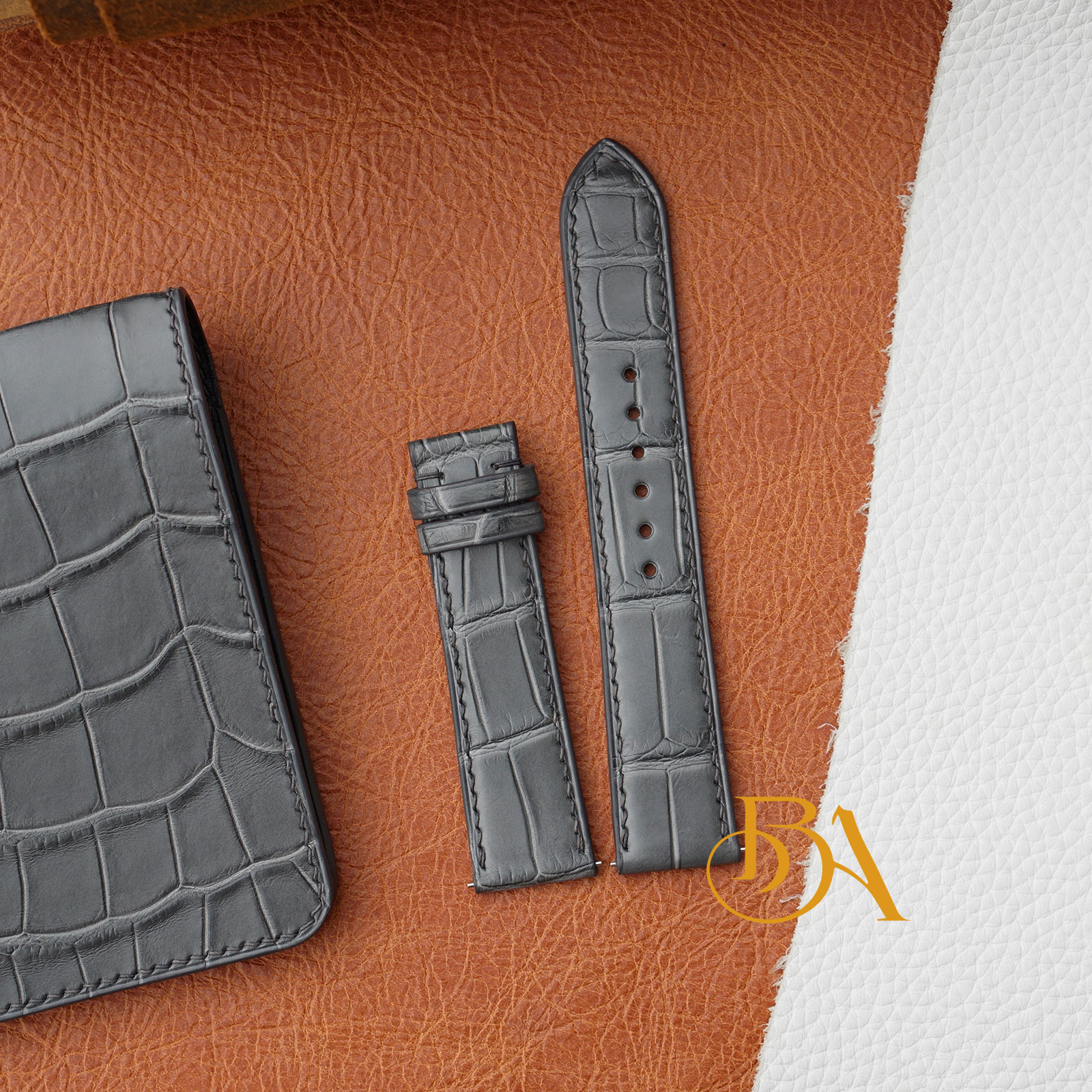Quick Release Dark Grey Alligator leather watch band SW362
