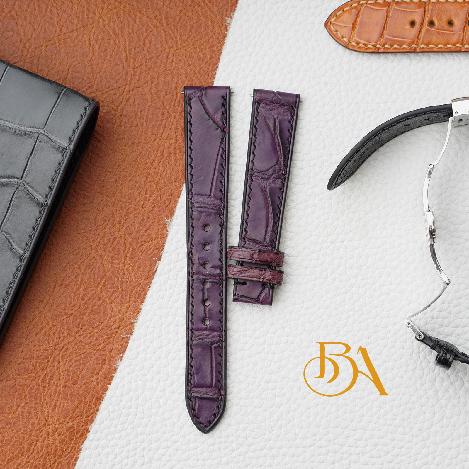 Purple Alligator watch band, Quick release leather watch strap SW364